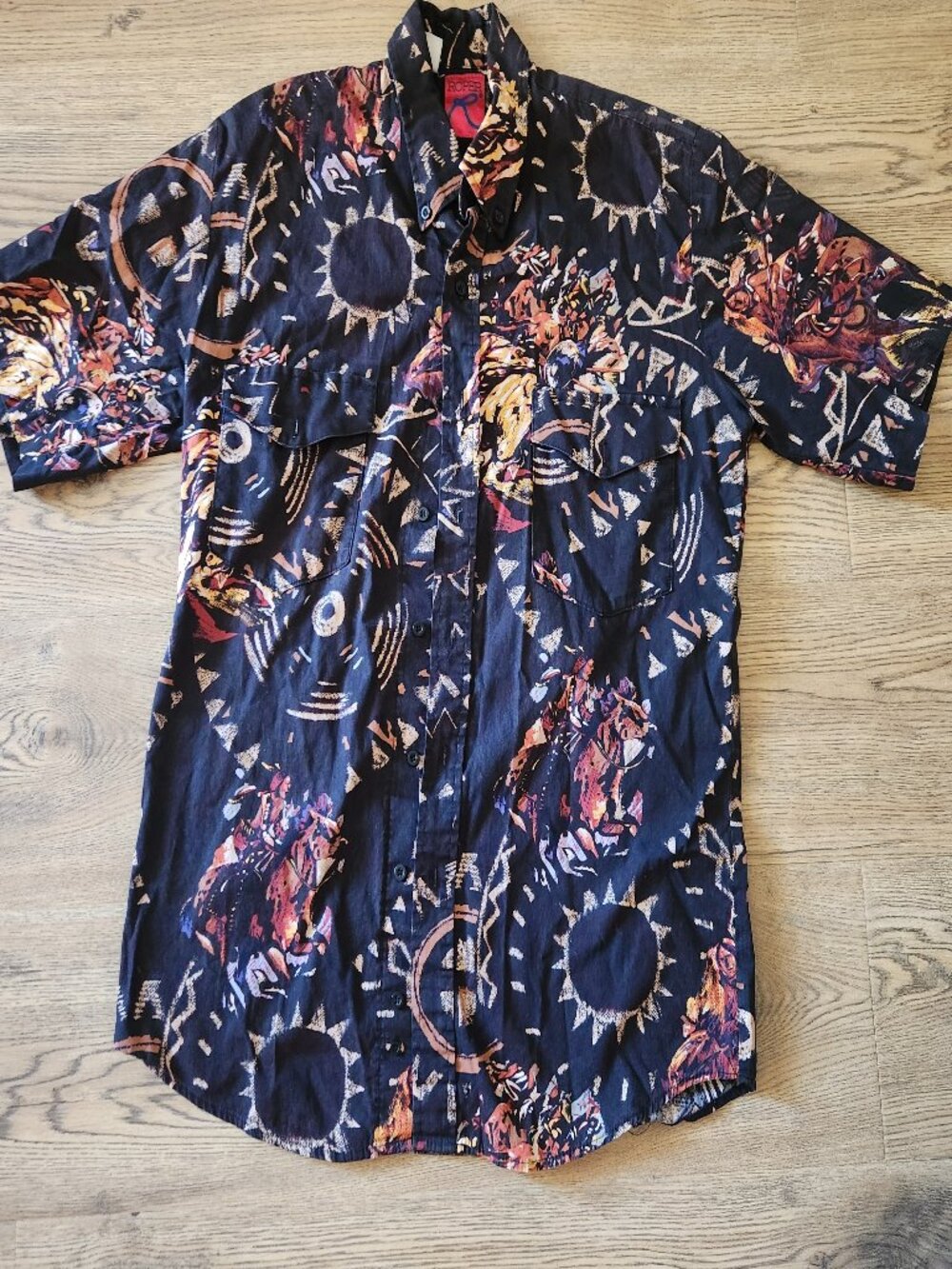 Vintage 90s Lone Roo Roper Western Print Button up Shirt Size L